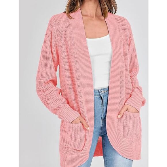 Cardigan Sweater Open Front Long Sleeve Loose Lightweight with Pockets LARGE - Picture 2 of 7